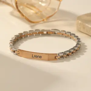 Personalized Men’s Engraved Link ID Bracelet Watch with Bracelet Custom Stainless Steel Name Bracelet Fathers Day Gift for Husband Boyfriend