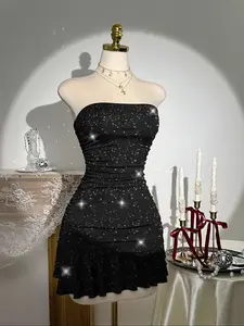 Women's Fall Winter Fashion Comfortable Knitted Silver Sequins Slim Fit Bodycon Backless Formal Dress, Christmas Valentine's Party Wear