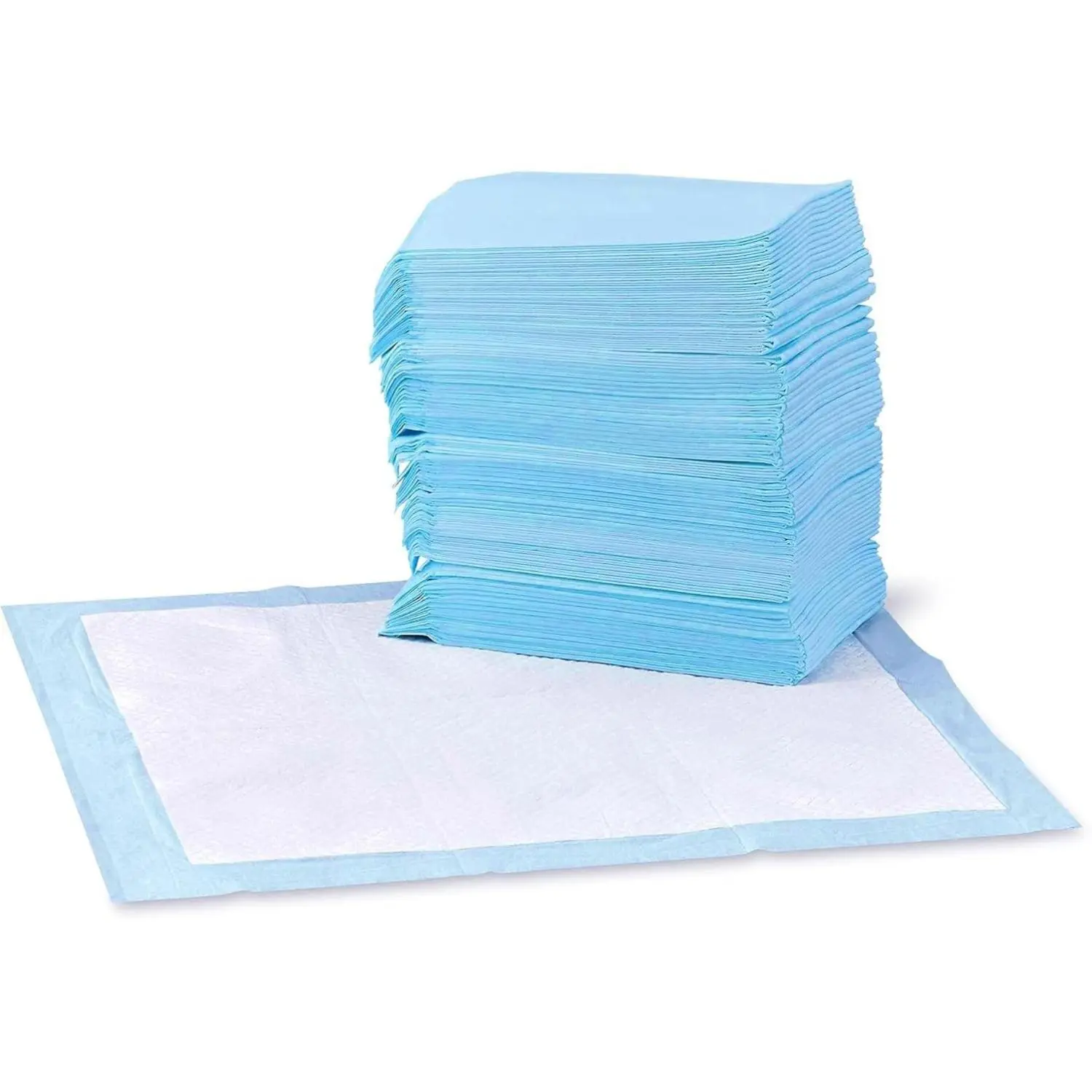 Amazon Basics Dog and Puppy Pee Pads 100 Pack Regular Size Standard Absorbency 22 x 22 Inches Blue & White with Built-in Attractant, Plastic Lining