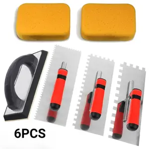 Pack Of 6 Tile Tools Set, Tile Trowel Concrete Tool, Notched Trowel, Grout Trowel, Grout Float Sponge for Tiling Installation Grouting, Tile Mortar Trowel