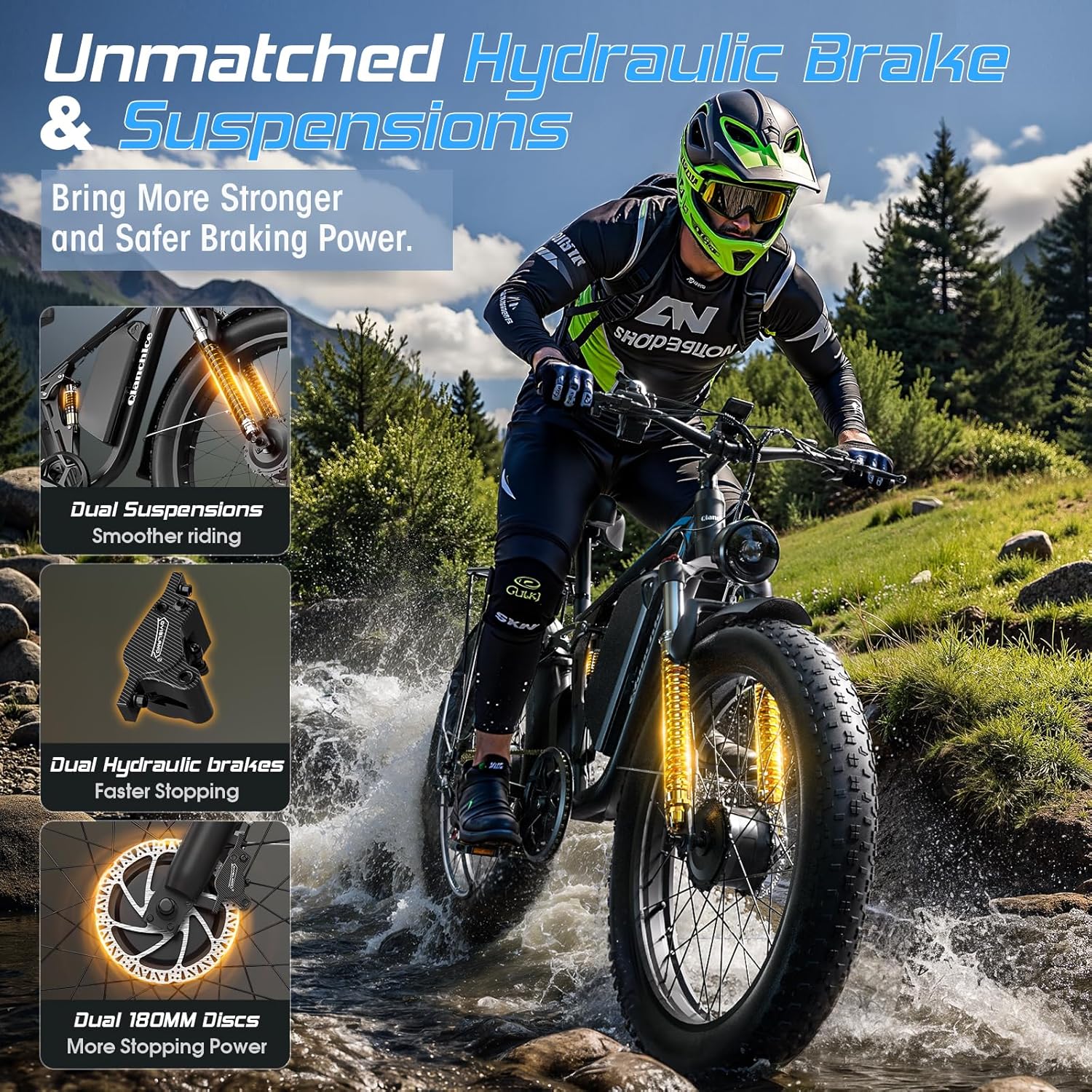 Qianchice Dual Motor Electric Bike for Adults, 4000WPeak 52V30AH Electric Bicycle with 24"X4"Fat Tire, Up to 40MPH 87 Miles Range, E-Bike for Men Women, UL 2849 Certified