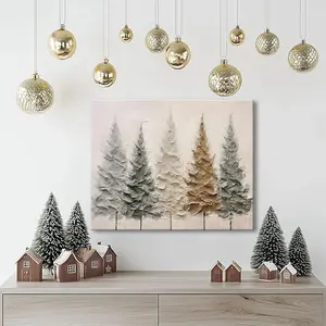 A Wooden Frame Canvas Christmas Tree Art Poster, Original Holiday Canvas Wall Art, Suitable for Bedroom, Living Room, Kitchen, Bathroom, Corridor, Office or Hotel, Holiday Wall Decoration, Perfect Choice for Christmas Gift Hanging Print Ornaments