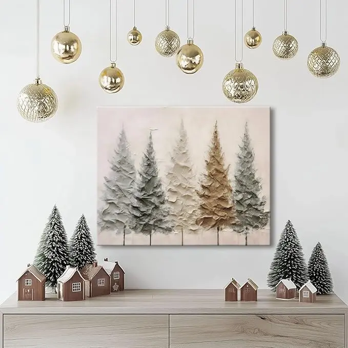 Artistic Canvas Christmas Tree Print Poster - Home Supplies, Eco-Friendly Multi-Size (24"x36", 8"x12") Holiday Wall Art, Home Decor, Ideal Bedroom Hanging Ornament Gift,
