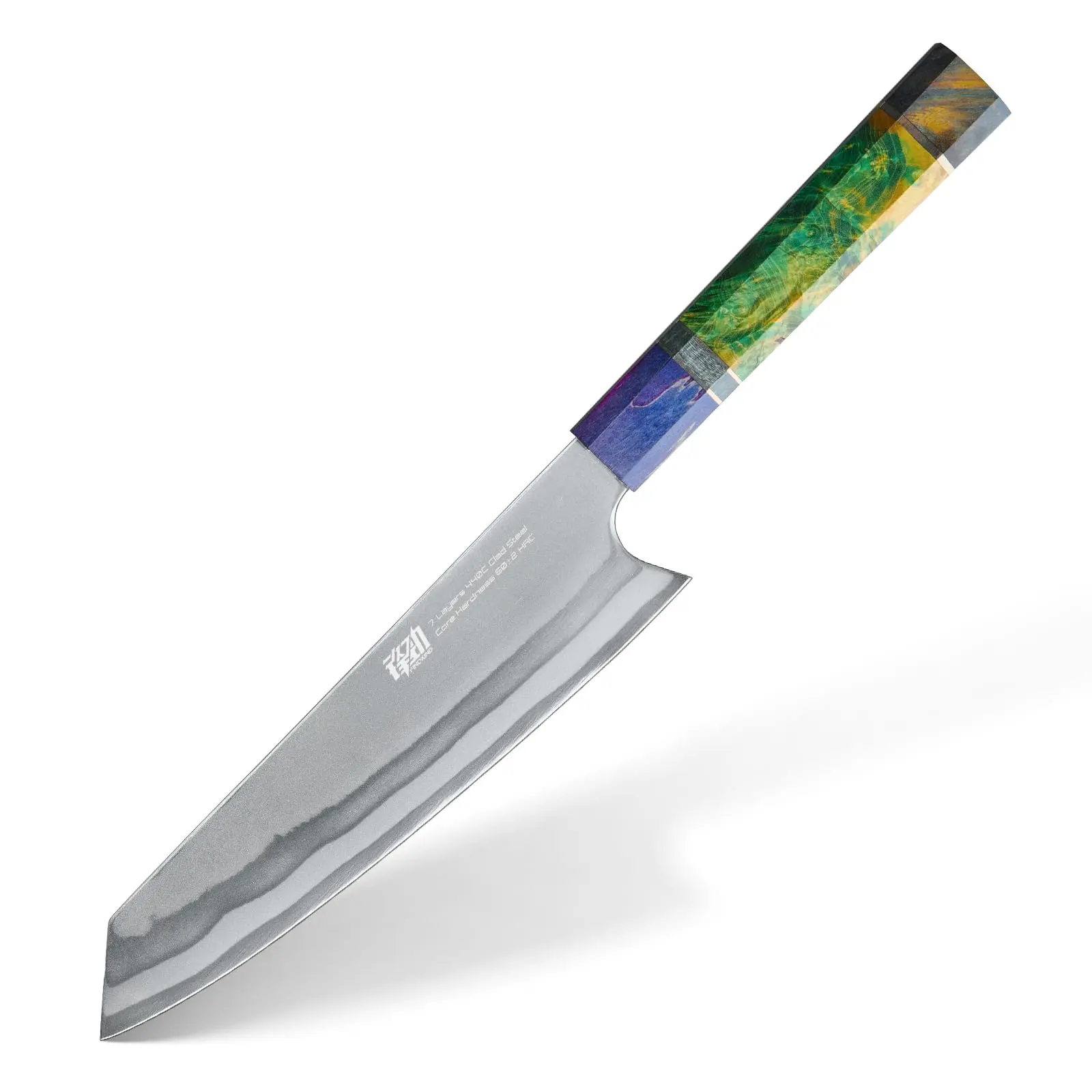 FINDKING Iridescent Series 8-Inch Professional Japanese Kiritsuke Chef's Knife - High-Quality Stainless Steel Blade, Octagon Wood Handle Kitchen Chopper, Random Colors Cutlery for Cooking & Cutting