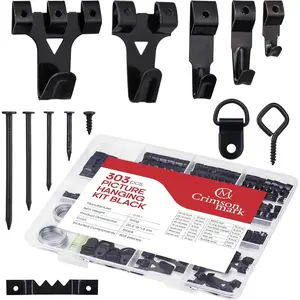 303- Picture  , Heavy Duty Hooks, Nails, Sawtooth, D-Rings, Wire, Level, and Metal Wall Hooks for Picture Framing and Canvas Mounting (Black)
