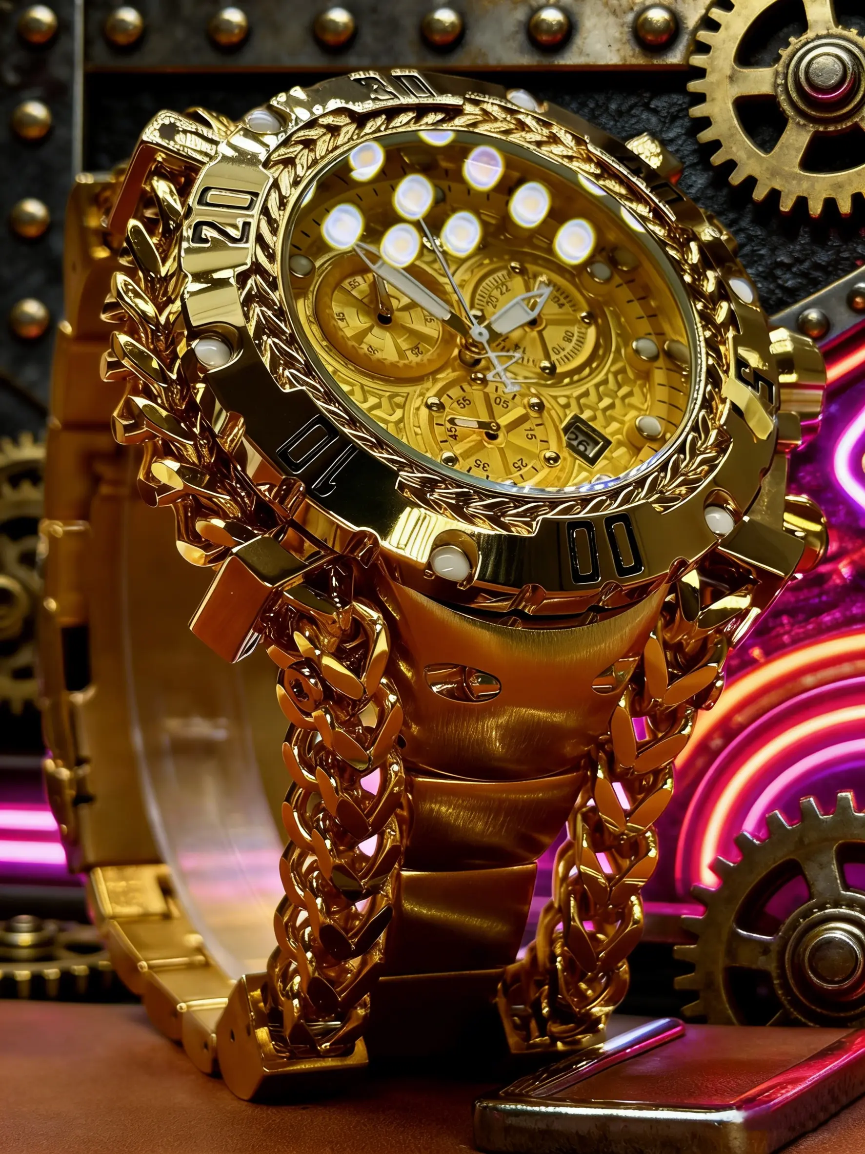 Cyberpunk Heavy-Duty Men's Watch & Barleycorn Pattern Bezel Large Dial Trendy Stylish Steel Quartz Watch