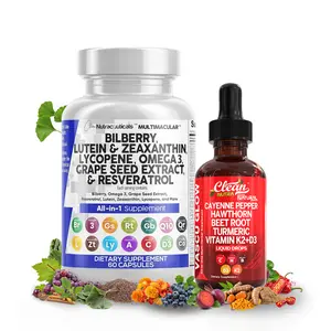 Clean Nutra Circulation & Vision Support Duo | Bilberry, Lutein & Zeaxanthin, Cayenne Pepper, Hawthorn & More for Heart & Eye Health Cayenne Pepper Healthcare [Multimacular Capsule + Vascu Glow] Liquid Drop