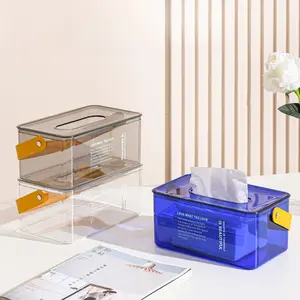 Nordic Light Luxury Transparent Tissue Box with Spring INS Fashion Paper Face Towel Wipes Storage Box Desktop Organizer Decor