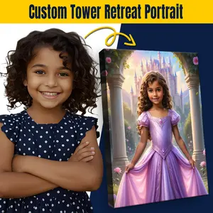 The Pink Princess's Tower Retreat Personalized WonderMe Portrait for Kids Professional Print Ready to Hang Imaginative Art