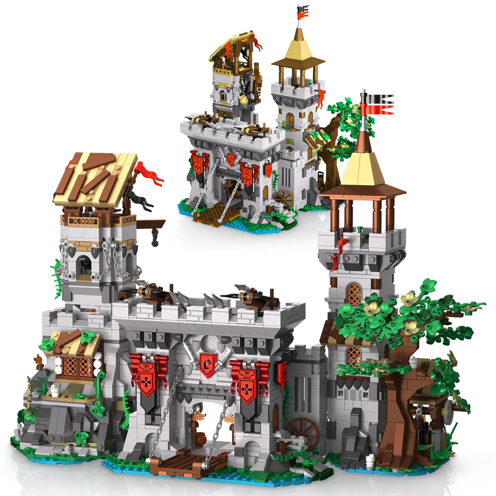 2 in 1 Medieval Castle Building Blocks Set with Watch Tower, Liftable Portcullis and Crossbow, Perfect Halloween & Christmas Toys and Gifts for Adults Men Teen Boys (2568 pcs)
