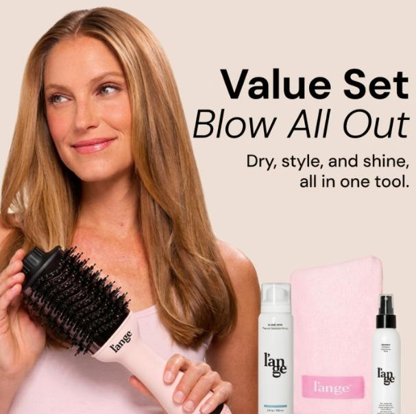 L'ANGE HAIR - Blow All Out Value Set - Le Volume 2-in-1 Titanium Brush Dryer, Hair Wrap Towel Gentle Microfiber, Glass Hair Thermal Blowout Primer, Réplenish Conditioning Spray, Storage, Multifunctional Hair Dryer, Smooth, Salon
