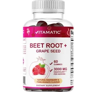 Vitamatic Beet Root Gummies - 3000mg Equivalent Per Serving - 60 Gummies - Made with Vitamin B6, B12, Grape Seed, Pomegranate & Nicotinamide