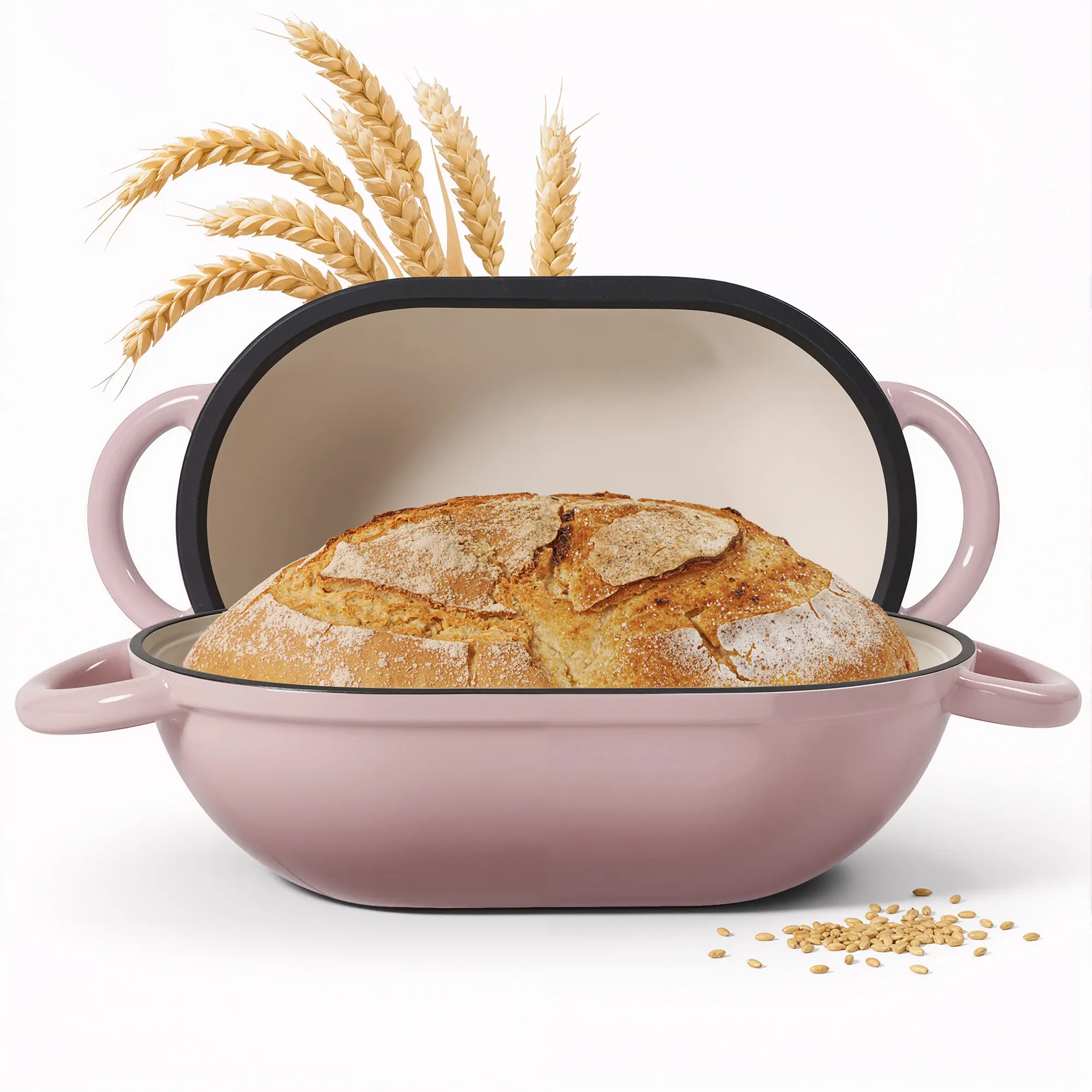Classic Oval Enameled Cast Iron Dutch Oven - Bread Oven for Sourdough Artisan Bread Baking, Cooking, Baking Supplies, Steam Trap Lid, 2 Pot Holders (Red or Blue)