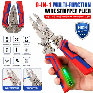 9 in 1 Foldable Wire Stripper and Cutter Multifunctional Crimping Plier with Voltage Tester LED Light and Screwdriver for Electrical Work