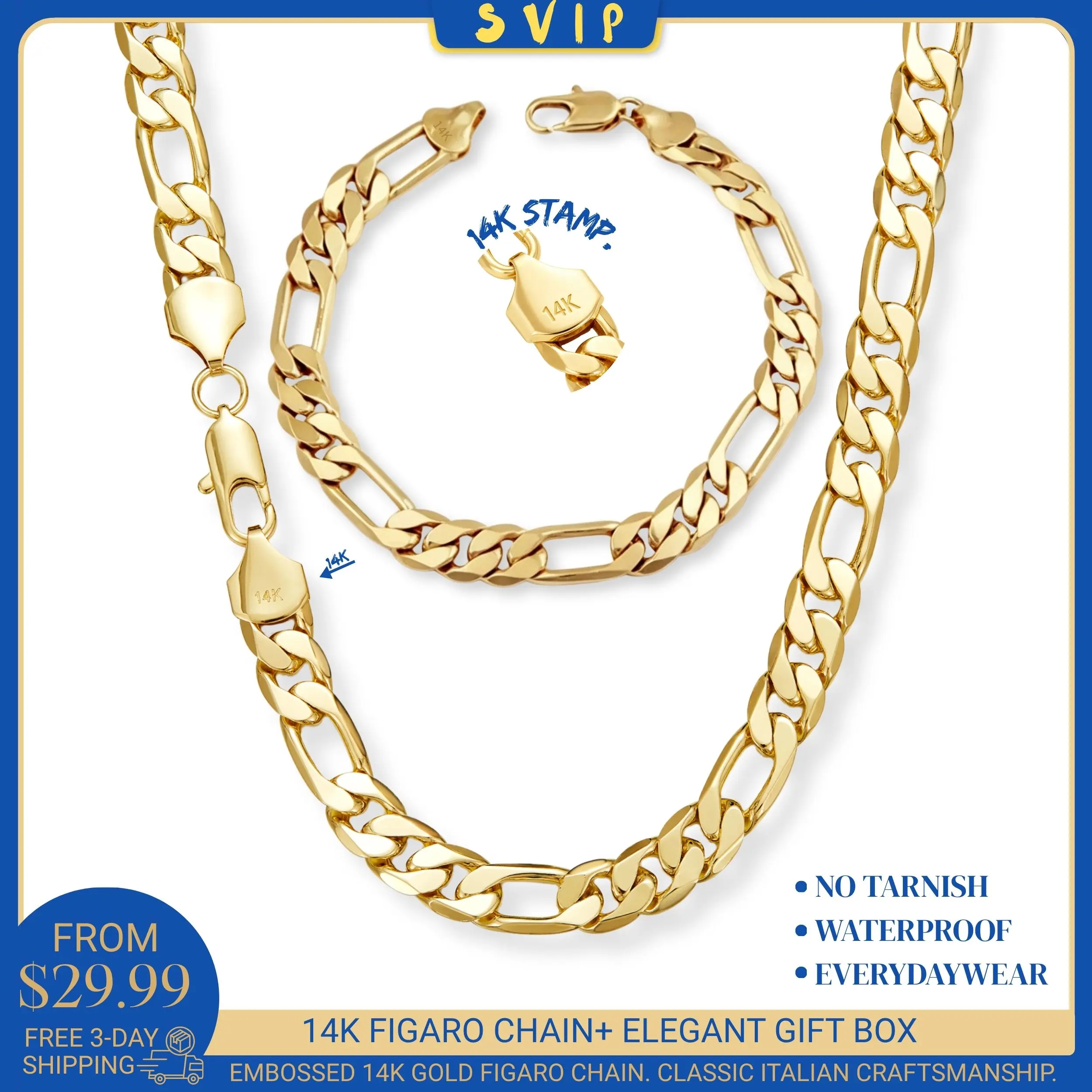 Fully Upgraded Men's 14K Gold-Plated Brass Figaro Chain Jewelry Set - Necklace & Bracelet, 2mm/10mm Width, 20-26in Necklace Lengths, Italian-Style Cuban Design, Anti-Tarnish Nano-Coating, Hip-Hop Street Style, Minimalist Layered Jewelry, Ideal Men's Gift