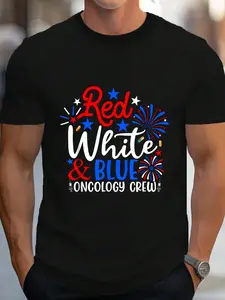 100% Cotton Red White And Blue Oncology Crew Funny 4th Of July Nurse T-Shirt Women's Men's Graphic Tee Crew Neck summer vacation Tops