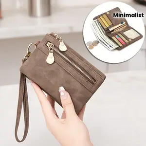 Ladies  Design Snap Short Wallet Minimalist Style Portable Short Wallet with Zipper Coin Pocket, Card Slot ID Window and Wristband