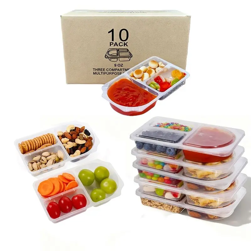 10/20pcs Reusable Flip-Top Snack, Kitchen & Meal Prep Containers, Organized Food Storage, Triple Compartment Freezer-Safe PP Plastic Food Storage Boxes, Space-Saving Stackable Design, Ideal for Outdoor Dining, Camping, Office & Lunch
