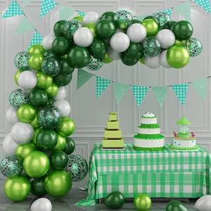 107Pc Green White Balloon Garland Kit with Confetti Arch for Birthday Wedding Baby Shower Decor