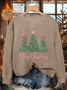 [Autumn and Winter] Women's Casual Fashion Crew Neck Faux Sweater Top, Women's Halloween Crew Neck Faux Sweater Top, Merry Christmas Christmas Tree Print Comfortable Crew Neck Faux Sweater Top