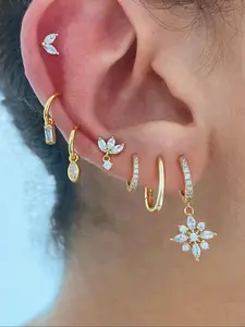 Elegant  Leaf Design Earrings Set, hoop earring sets, Fashionable Jewelry for Women, Daily Clothing Decor, Trendy All-match & Exquisite Jewelry for Birthday Gift