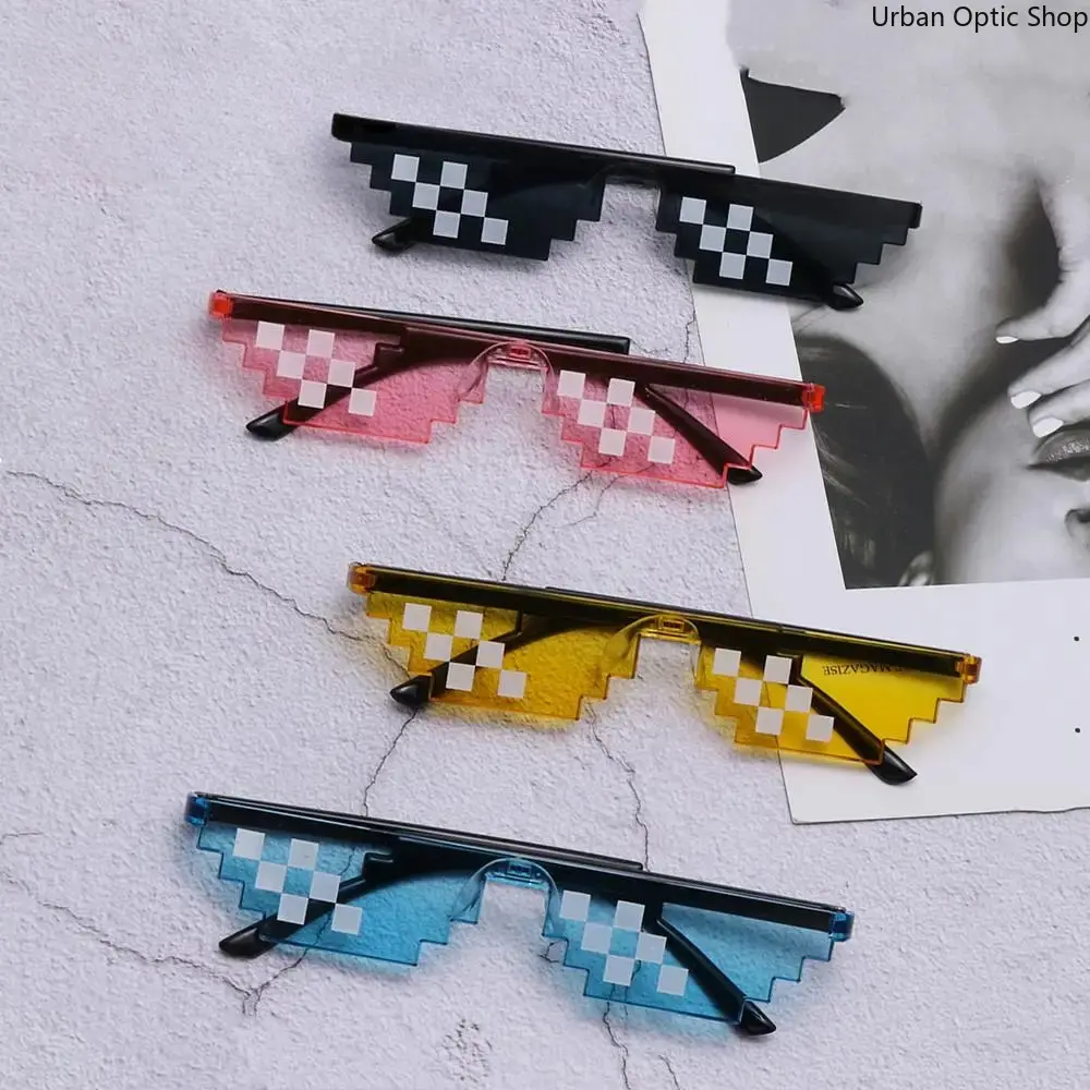 XUH 4-Pack Funny Mosaic Sunglasses - Retro Thug Life Gamer Robot Black Men's Shades, UV400 Anti-Ultraviolet Geometric Aesthetic Cyberdeck Sunglasses, Birthday Party Cosplay Favors for Adults, Anti-Ultraviolet Men's Sunglasses, Geometric-Shaped Men's Sungl