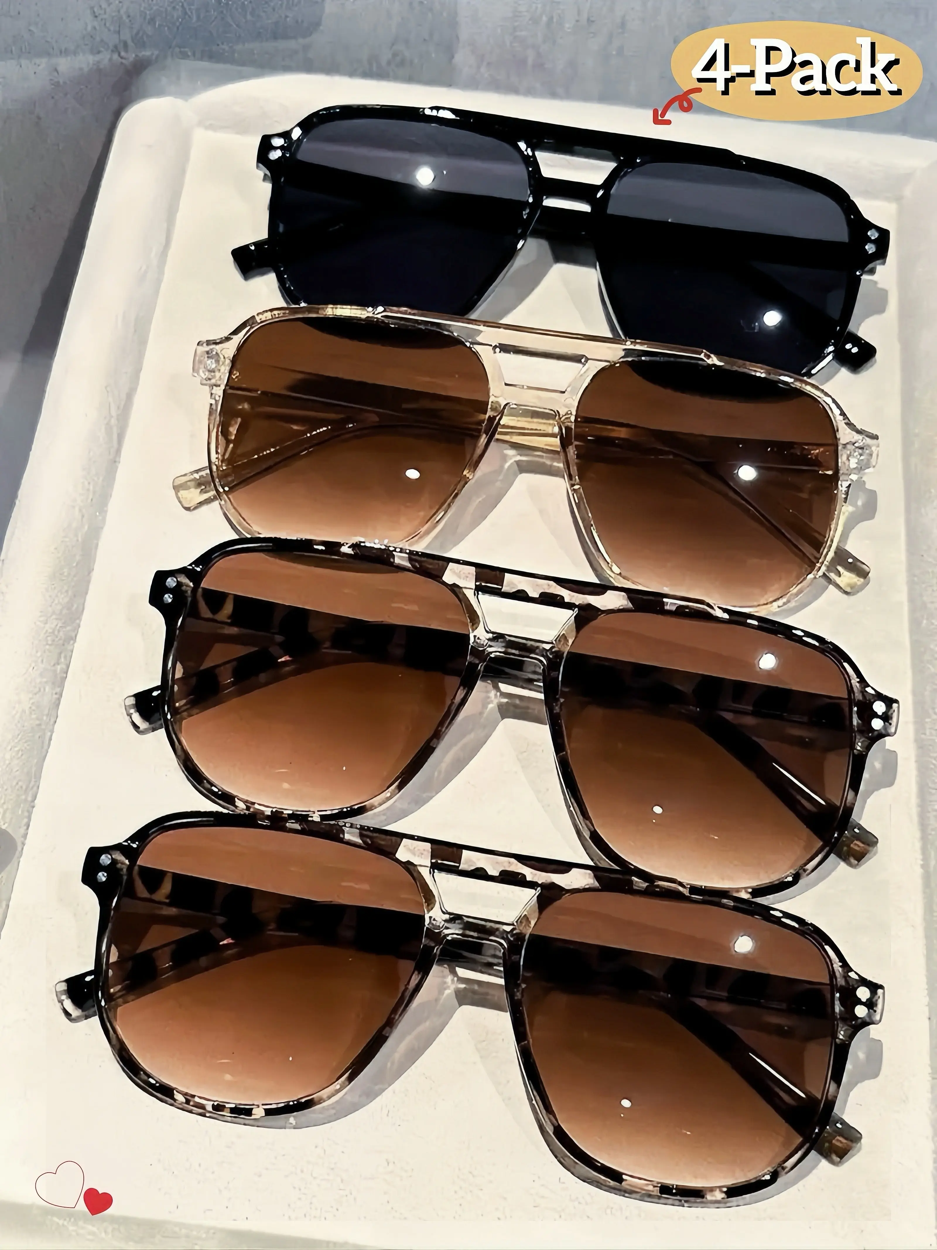 4 Pack Unisex Y2K Aviator Sunglasses, UV400 Polarized Lightweight Vintage Square & Oval Shades, Casual Fashion Eyewear for Driving, Daily Outdoor & Summer Travel, Double Bridge Design