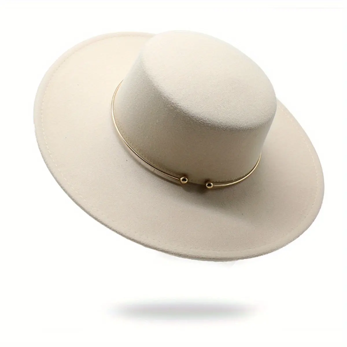 2D Flat, Unisex Fedora Hat - Classic Flat Top Jazz Cap with Wide Brim, Metal Band Decor, Breathable Felt Material & Handcrafted Design for Casual & Formal Events, Event Headwear, Structured Headgear, Outdoor Headwear, Premium Craftsmanship, Men And Women