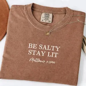 Comfort Colors Be Salty Stay Lit Christian Shirt, Matthew 5:13-14 Bible Verse Tee, Vintage Faith Graphic Comfort Colors, Christian Gift