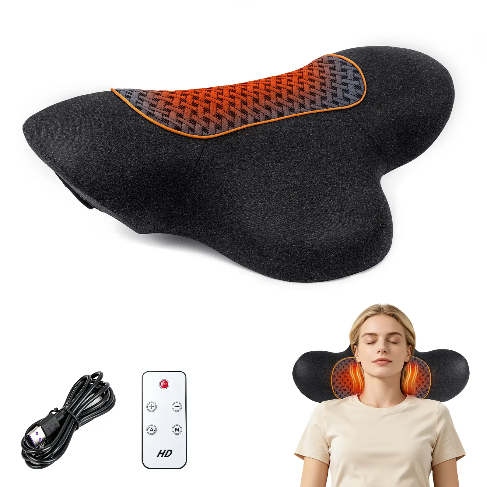 3-in-1 Rechargeable Remote-Controlled Heated Neck Traction Pillow with Vibration Massage & Airbag Traction - Personal Care Massage Device for Neck Support, Travel Comfort