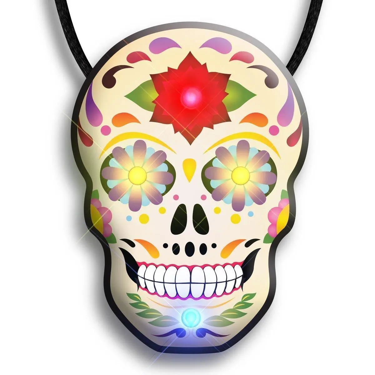 212 MAIN Day of the Dead Sugar Skull Flashing Body Light Necklace - Bling Stylish Accessory, Modern Versatile Accessory, Trendy Charm Necklace for Farm Animal & Poultry Pet Supplies, Modern Versatile Accessories