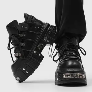 Metal-Armored Boots Men's All-Black｜Chunky Lug Sole Fall/Winter Daily Wear