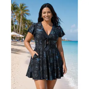BLOOMCHIC Plus Size Jellyfish Print Pockets Flowy Swim Dress [M-6X]2026 Spotlight,Summer wins,Deals for your days