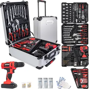 346PCS Tool Sets, 18V Electric Power Drill Set for Men, Household Home DIY Hand Tool Kits,18+1 Clutch Cordless Power Drill Set for Thanksgiving, Christmas,Father's Day (Silver)
