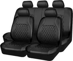 Universal PU Leather Car Seat Covers 5-Seat Full Set,Airbag Compatible Breathable Car Seat Covers, Universal Fit Seat Covers Protector For Cars Trucks SUV Pick-up Sedan Interior Decoration-All Black