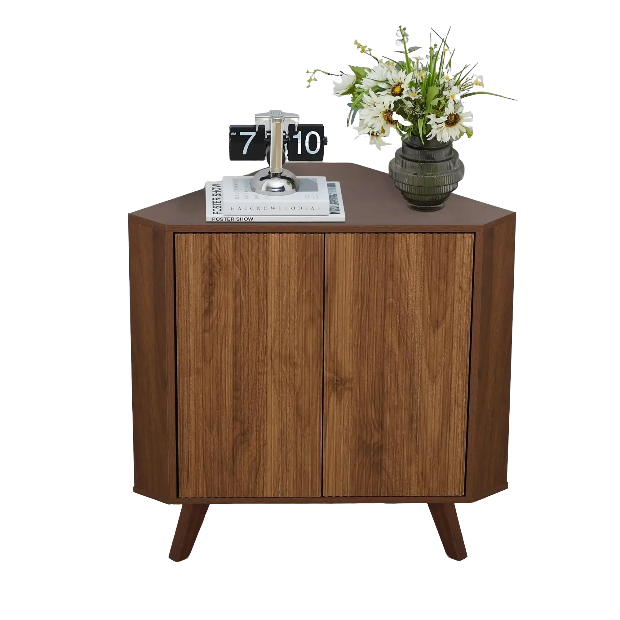 GiratreeFurniture Fluted Floor Corner Cabinet, Small Corner Floor Cabinet with Adjustable Shelve, Freestanding Narrow Cabinet Organizer for Living Room Kitchen Bathroom