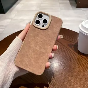 Faux Leather Protective Case for iPhone 11-16 Series - Full Coverage, High Lens Protection, Dirt-Resistant Soft Shell, Stylish Cream Color Durable