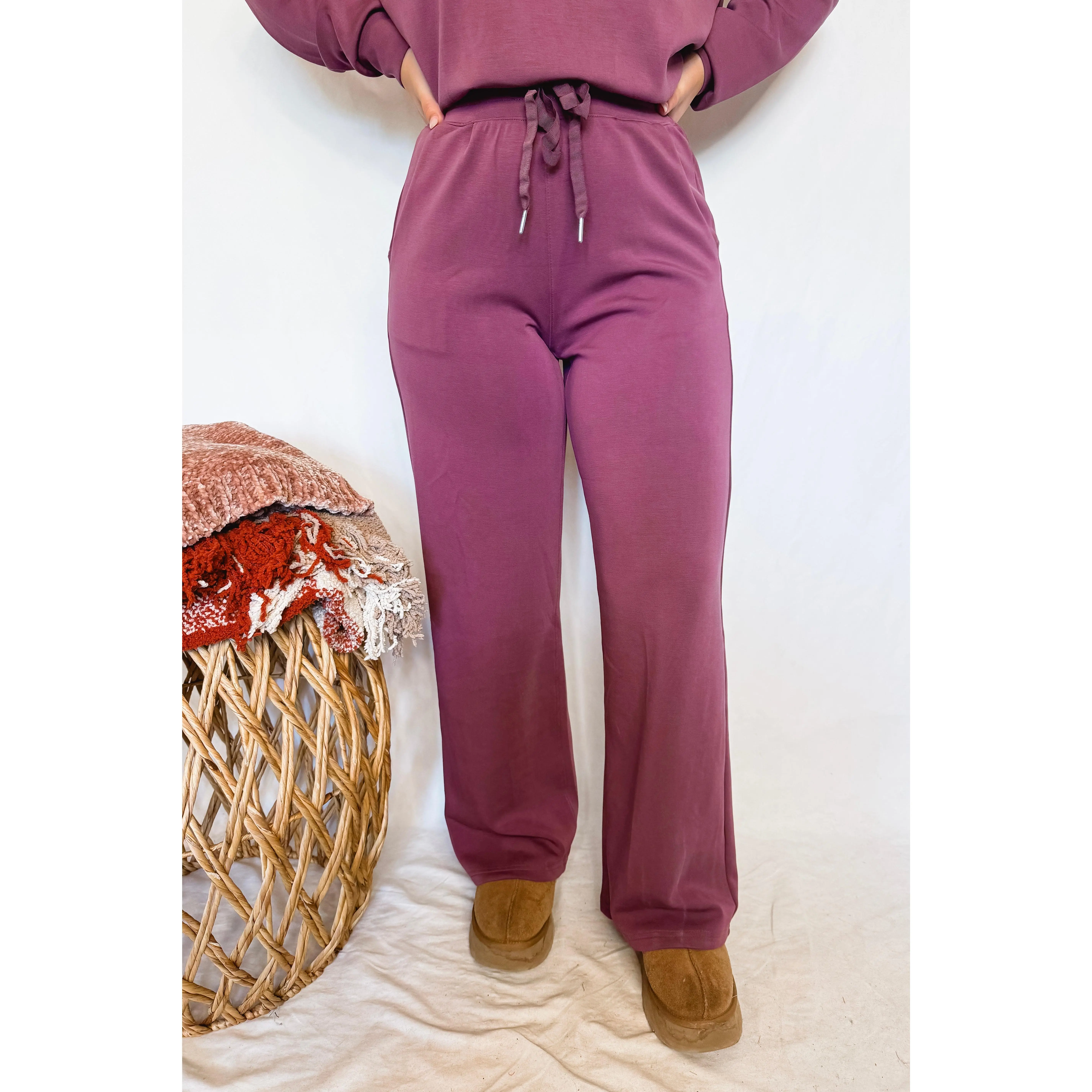 Casual Luxe Wide Leg Pants - Plum