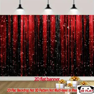 2D Flat Banner 1pc, Printing Party Banners Sparkling Red Black Party Banner Backdrop Multi Purpose No Power Needed Curtain Weddings Birthdays HolidaysFestive Glittering Photography Background Party Decoration|Red Black,
