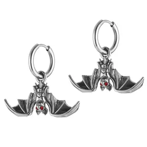 HZMAN Bat Earring for Men Women Stainless Steel Gothic Punk Vampire Bat Dangle Drop Earring Halloween Earring Jewelry Gift