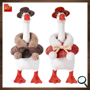 4Pcs Elegant Winter Outfit Set for 7-Inch Desk Goose, Vintage Detective Style with Plaid Cape, Classic Hat,Scrarf & Glasses, Fluffy Magnetic Desk Goose Costume, Chic Desktop Decor for New Year Valentine's Day