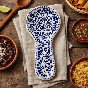 Talavera Spoon Holder | Cobalt Blue & White
