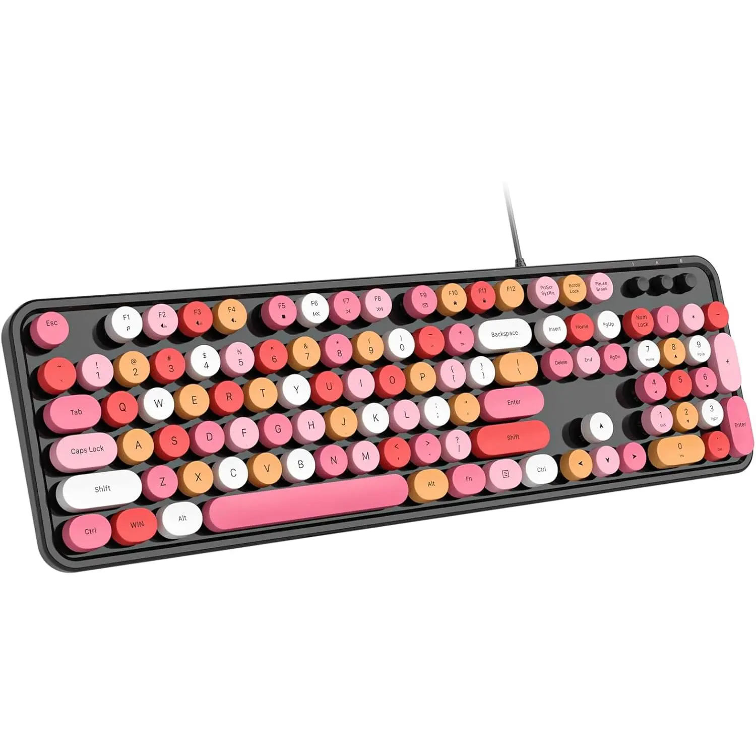 Wired Keyboard, 104  Full-Sized Typewriter Keyboards, USB Plug and Play Office Keyboard with Number Pad, Caps Indicators for Windows 7 8 10, PC, Laptop, Desktop (Black Colorful)