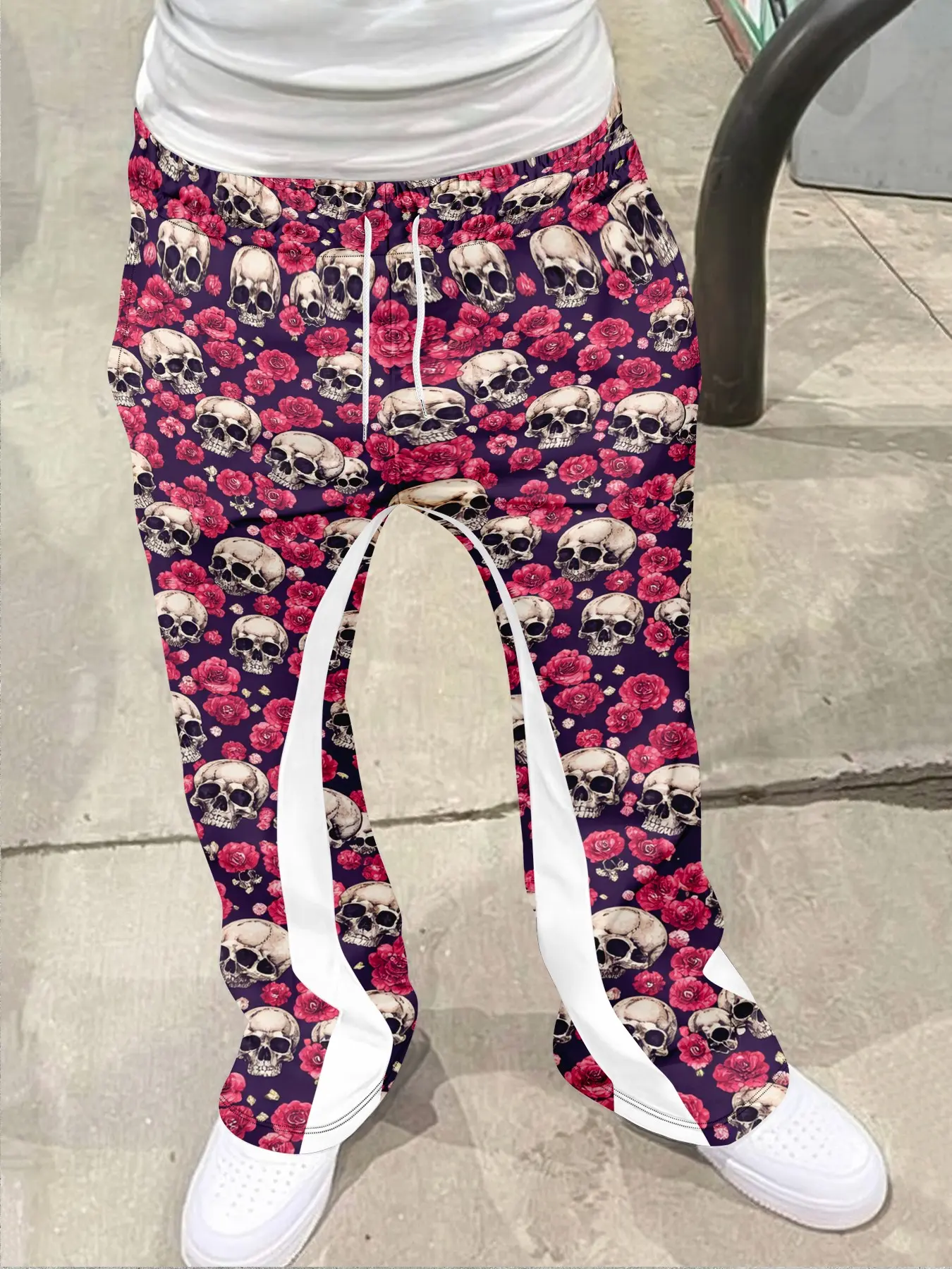 Men's High Street Vintage Flare Pants, Mexican Dia De Los Muertos Sugar Skull Style Casual Sports Fit, Geometric Pattern, All Seasons