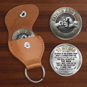 Personalized Father Son Pocket Hug Coin: Custom Silver Fist Bump Token & Keychain Pouch