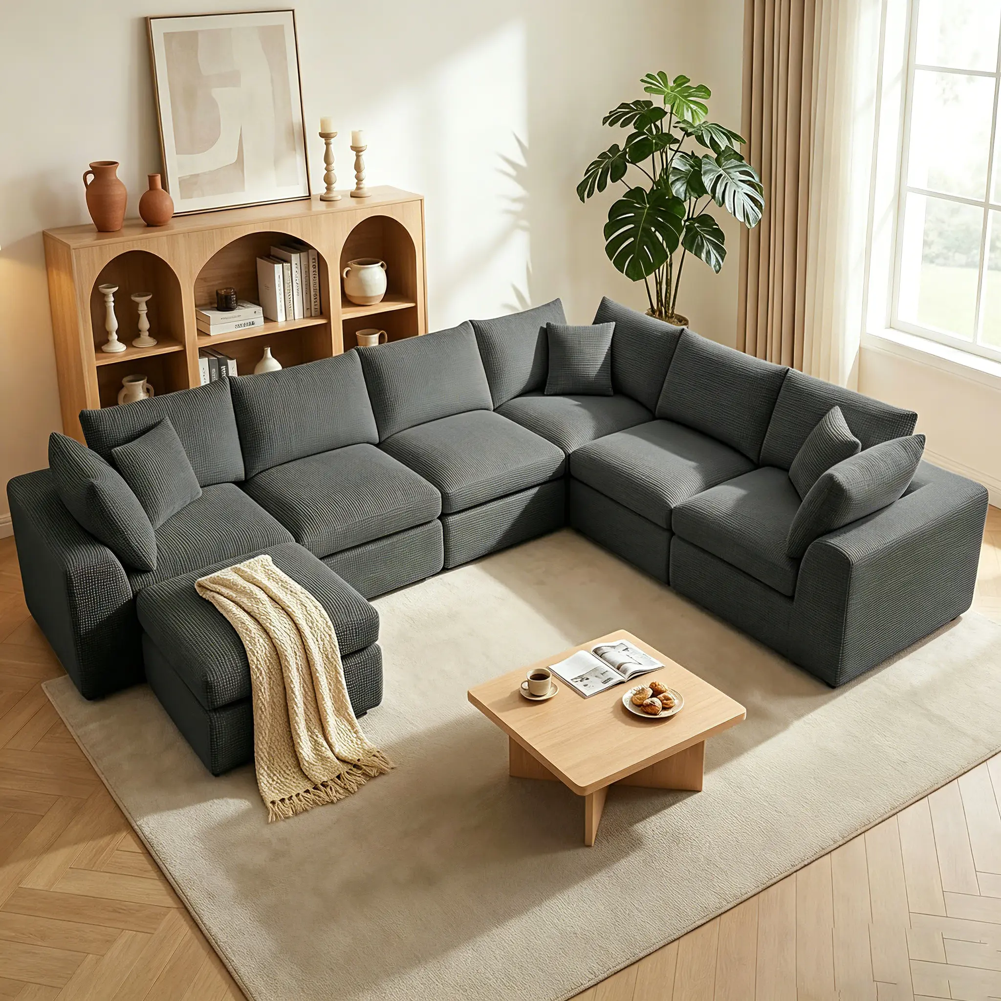 Benazcap Oversized Cloud Sectional Couches for Living Room L Shaped Convertible Sofa 7 Seat Modular Boneless with Movable Ottoman Tool-Free Setup Deep Seating Comfort Family Pet Friendly Fabric