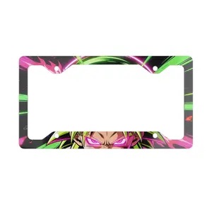 Anime Super Warrior Face Metal License Plate Frame Neon Energy Full-Color Aluminum Slim Cutaway Design 12.3x6.5 Inches