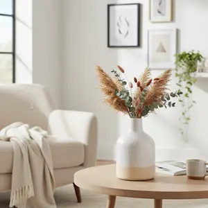 11"H Two-Tone Speckle Ceramic, White with Beige Base