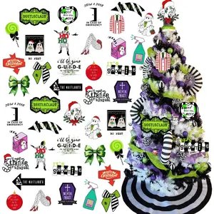 Halloween Ornaments Tree Decorations, 45Pcs Beetled Christmas Tree Ornaments, Double-sided Paper Cards Beetle It's Show Time Holiday Hanging Ornament for Halloween Christmas Party Home Door Wall Decor