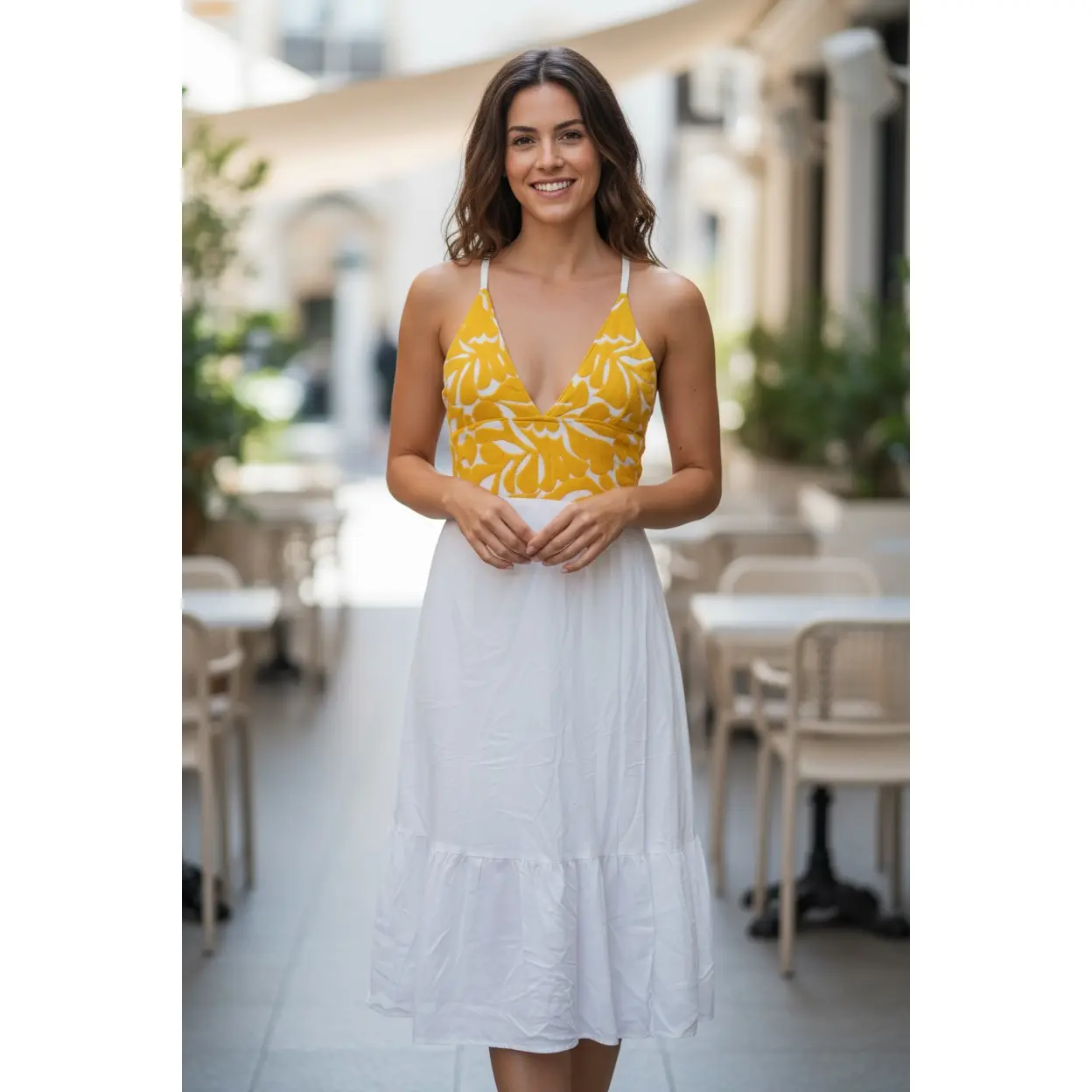 Aurora Dress White Yellow